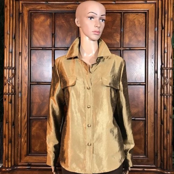 NWOT Kasper Gold Label Shantung Texture Gold Rush Top - Picture 1 of 11